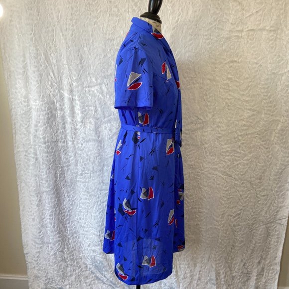 Vintage 70's Handmade Abstract Print Tie Secretary Dress - Picture 4 of 8